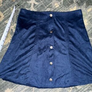 Button-Front Navy Suede A-Line Skirt